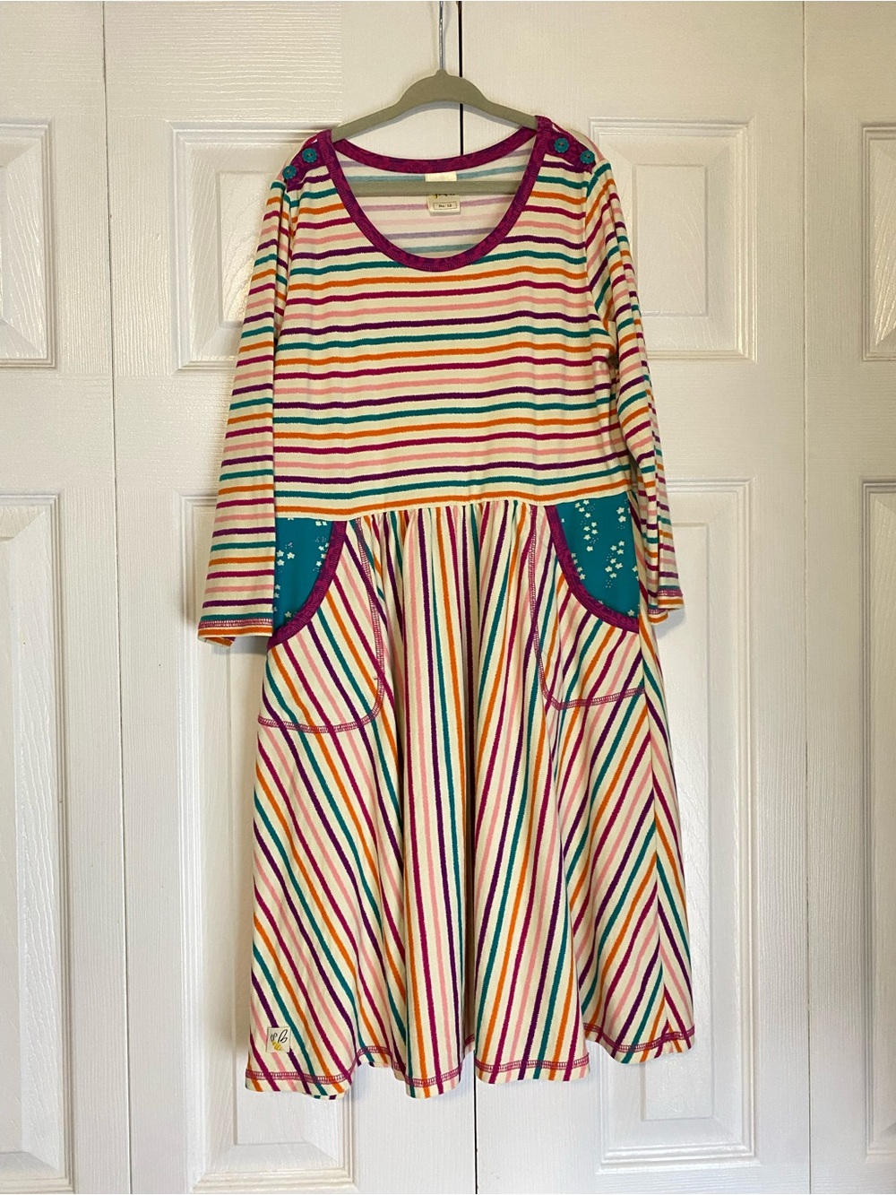 Wildflowers Multicolor Striped Dress with Teal Pockets *Faint marks on sleeves